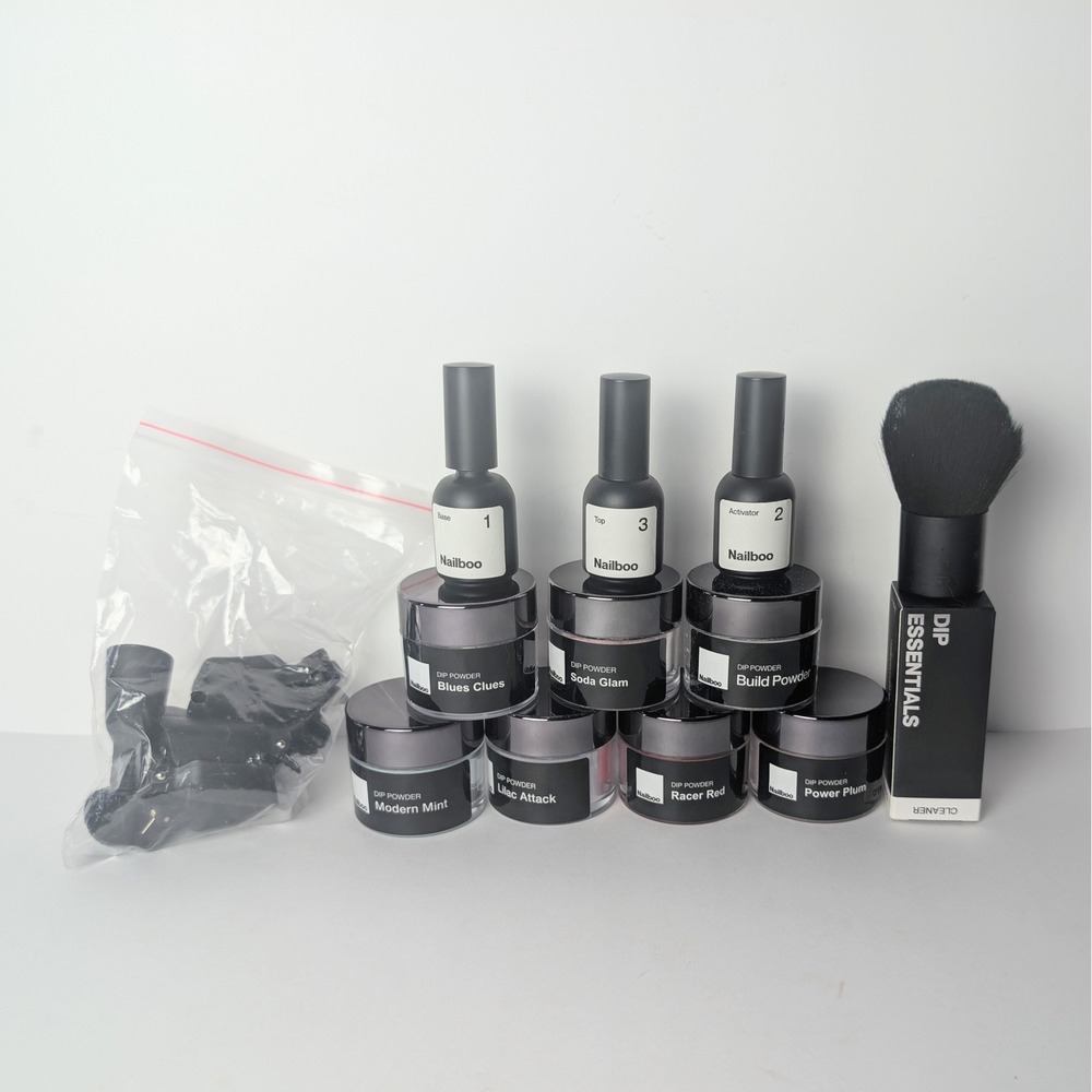 Nailboo Dip Powder Starter Kit 6 Colors Base Activator Top Brush Clip Used Once